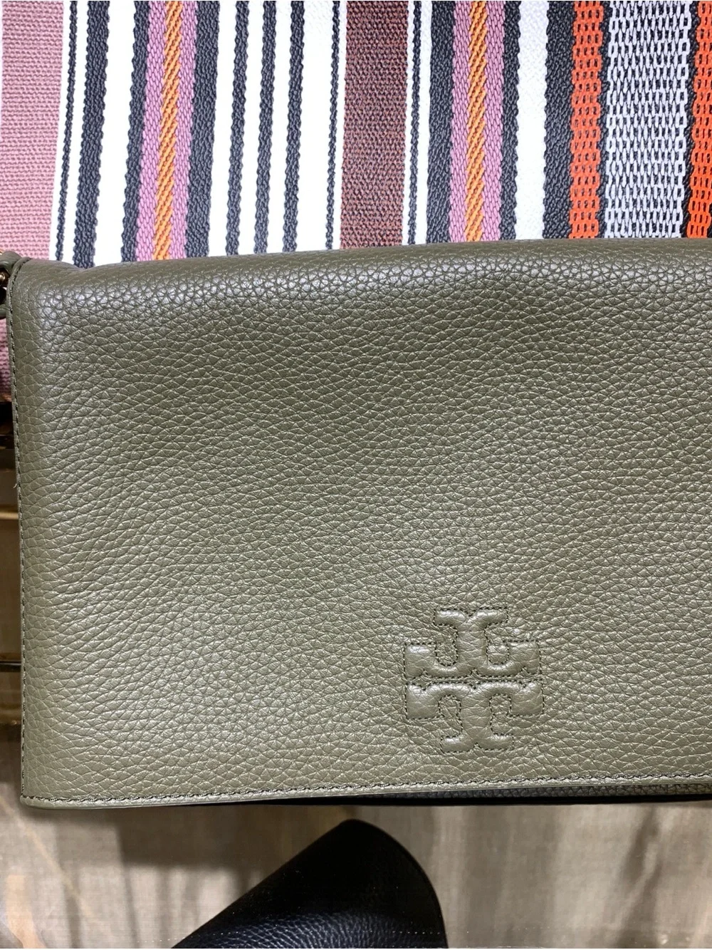 Tory Burch Thea Foldover Crossbody Olive/Banana Leaf Pebbled Leather